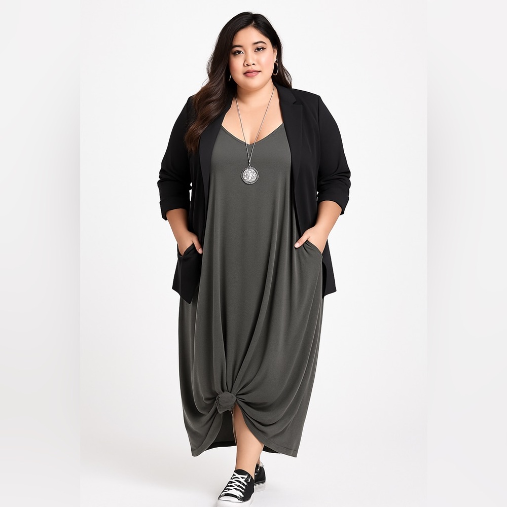 Brand New V-Neck Plus Size Maxi Dress Charcoal Gray Various